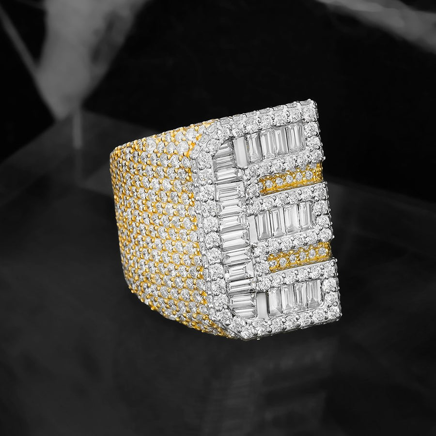 14K YELLOW GOLD DIAMOND INITIAL E RING 9.85 CTW