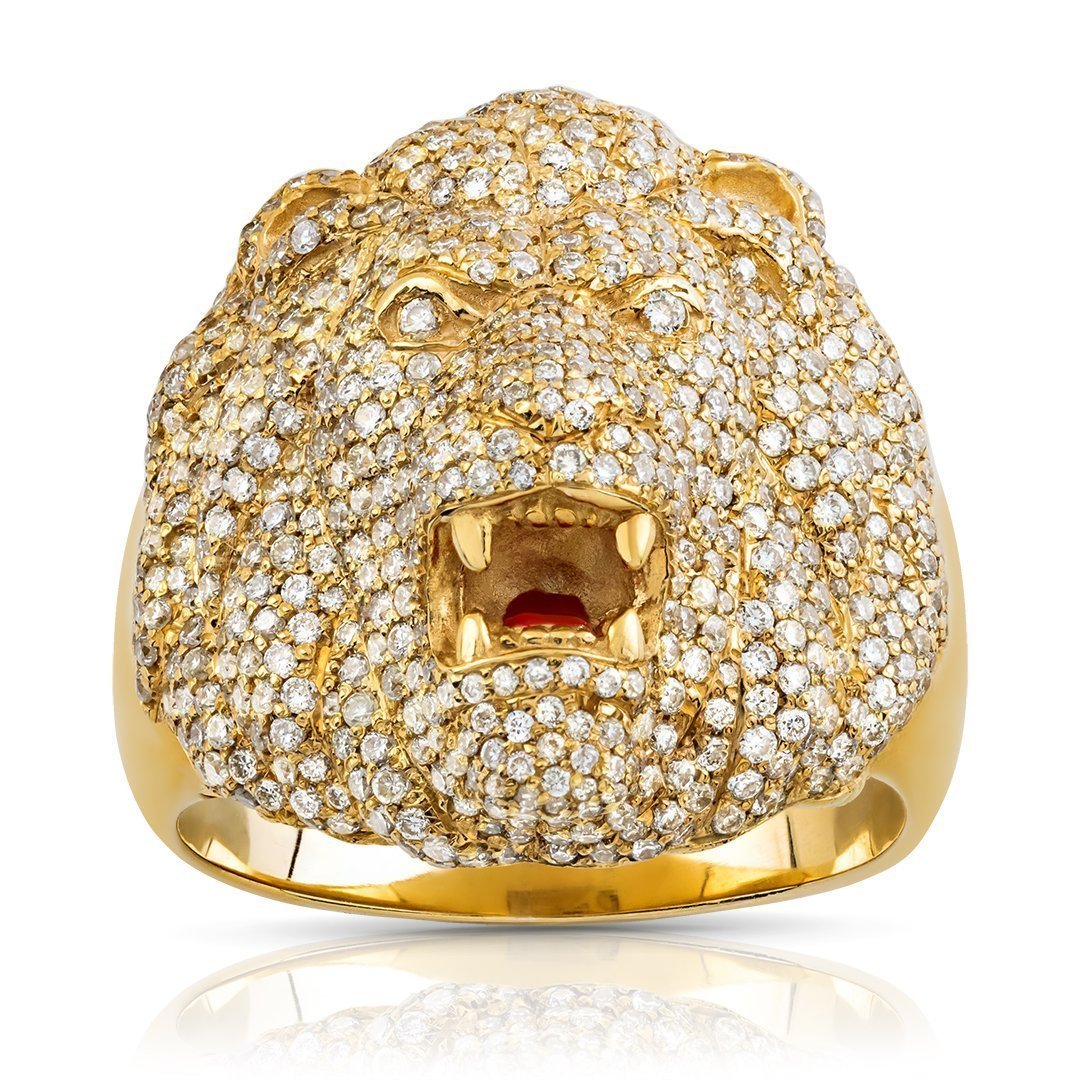 14k Yellow Gold Diamond Lion Ring 2.75 Ctw