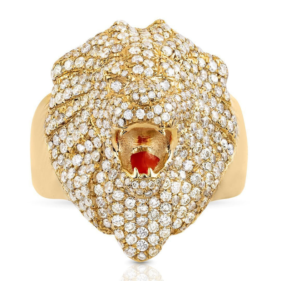 14k Yellow Gold Diamond Lion Ring 2 Ctw