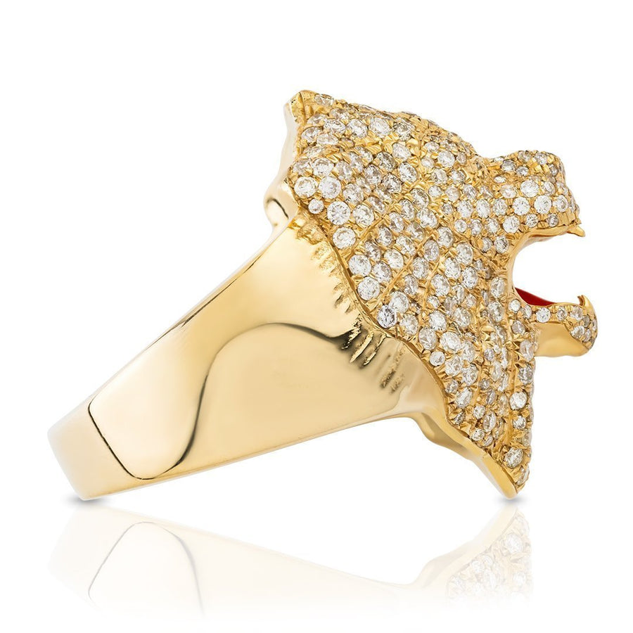 14k Yellow Gold Diamond Lion Ring 2 Ctw