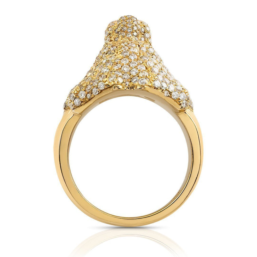 14k Yellow Gold Diamond Lion Ring 2 Ctw