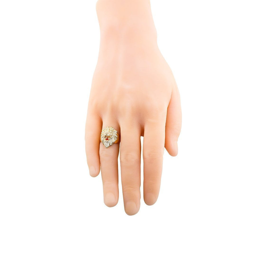 14k Yellow Gold Diamond Lion Ring 2 Ctw