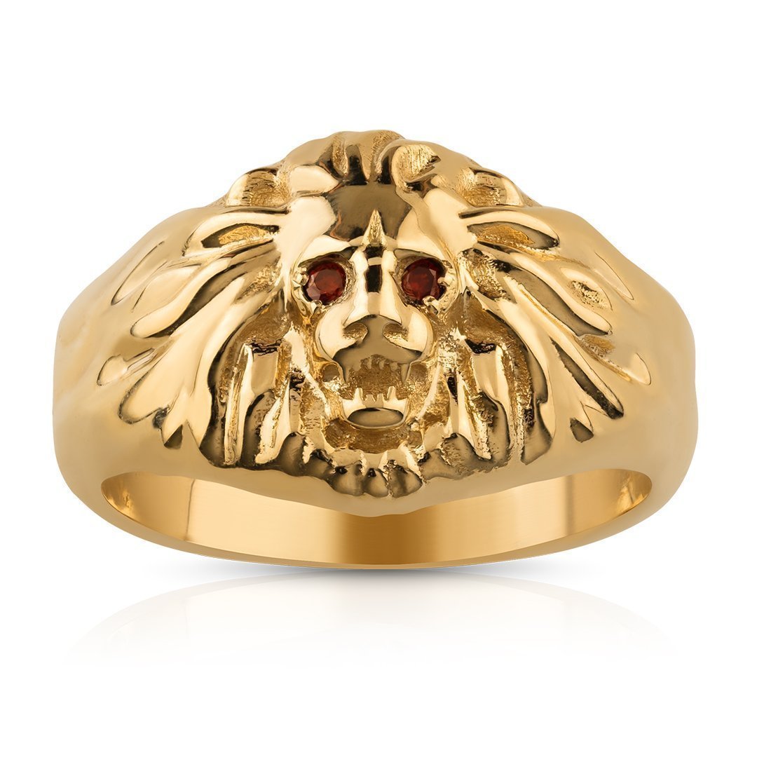 14k Yellow Gold Lion Ruby Ring 0.05 Ctw