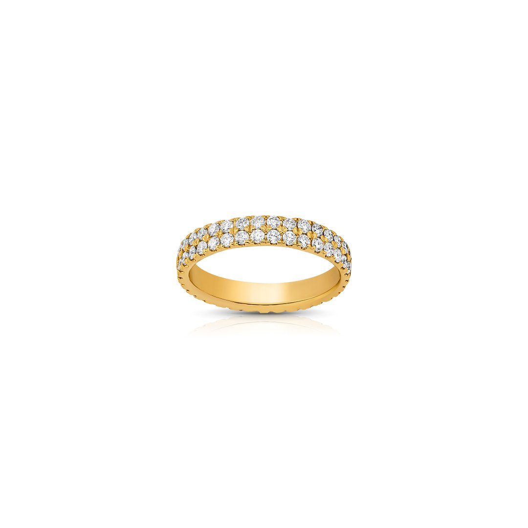 14K Yellow Gold Two Row Eternity Diamond Band 1.25 Ctw