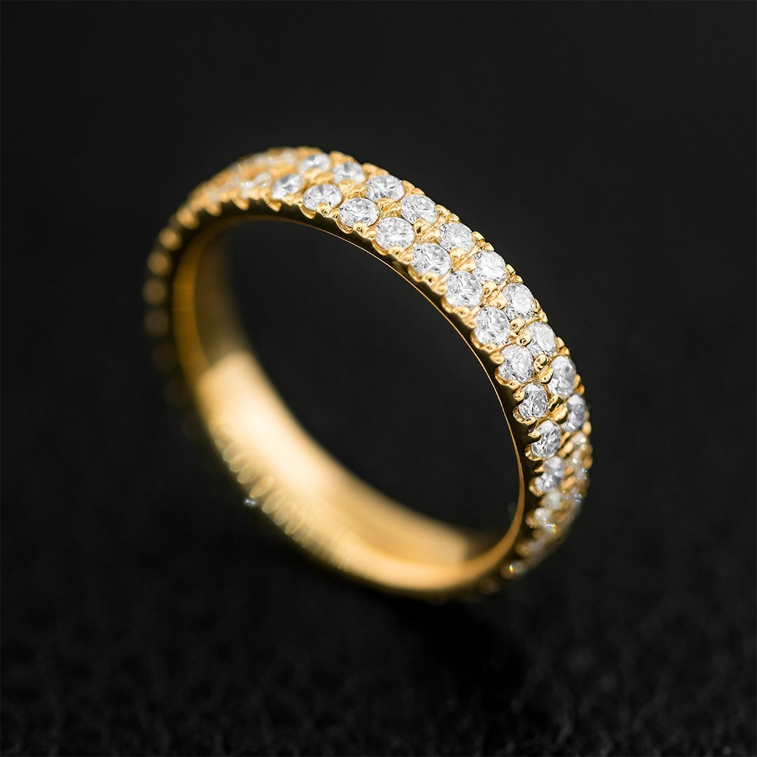 14K Yellow Gold Two Row Eternity Diamond Band 1.25 Ctw