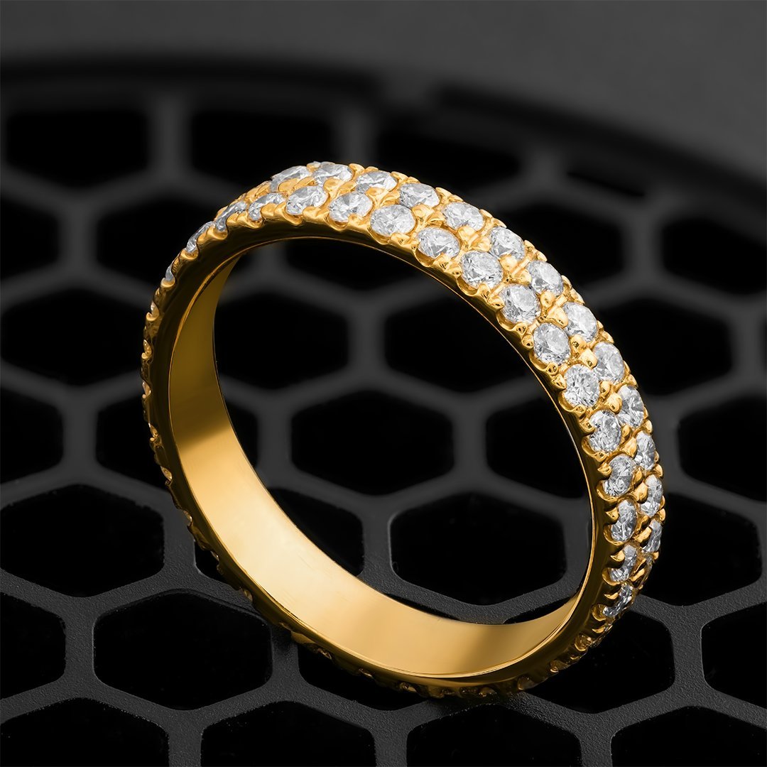 14K Yellow Gold Two Row Eternity Diamond Band 1.25 Ctw