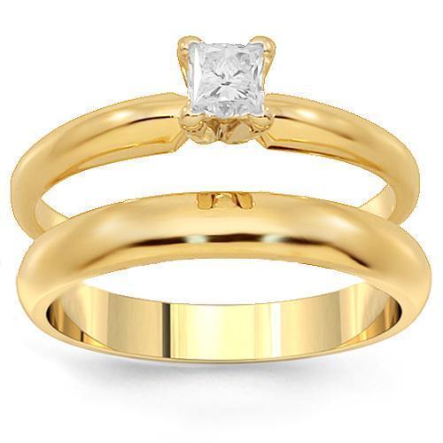 14K Yellow Solid Gold Diamond Bridal Ring Set 0.25 Ctw