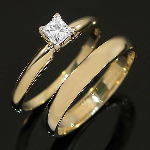 14K Yellow Solid Gold Diamond Bridal Ring Set 0.25 Ctw