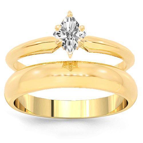 14K Yellow Solid Gold Diamond Bridal Ring Set 0.25 Ctw