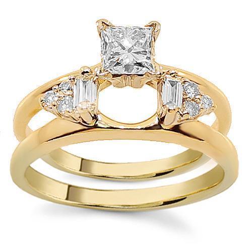 14K Yellow Solid Gold Diamond Bridal Ring Set 0.75 Ctw