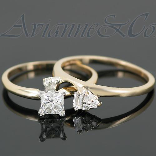 14K Yellow Solid Gold Diamond Bridal Ring Set 0.75 Ctw