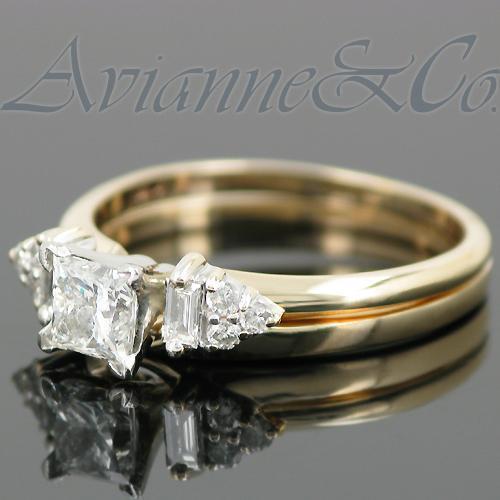 14K Yellow Solid Gold Diamond Bridal Ring Set 0.75 Ctw