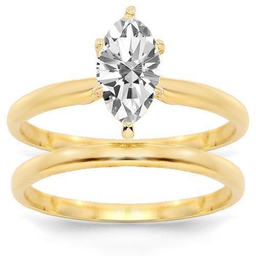 14K Yellow Solid Gold Diamond Bridal Ring Set 0.99 Ctw
