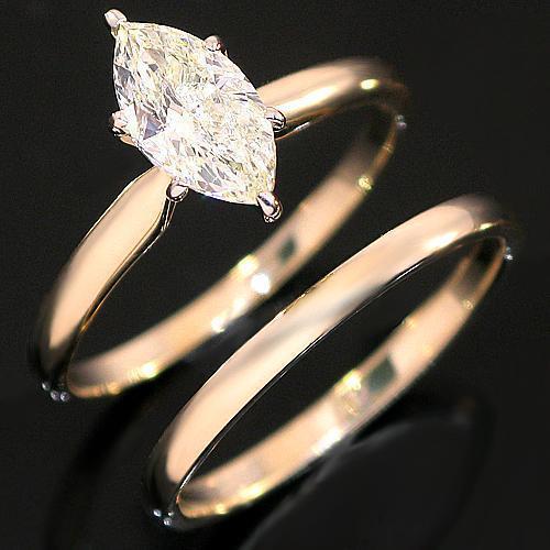 14K Yellow Solid Gold Diamond Bridal Ring Set 0.99 Ctw
