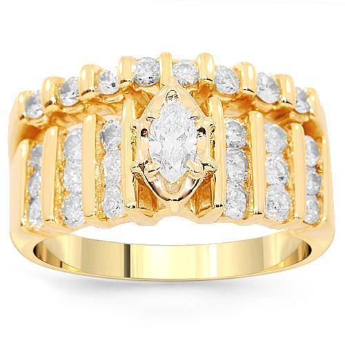 14K Yellow Solid Gold Diamond Bridal Ring Set 1.25 Ctw