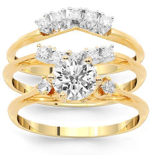 14K Yellow Solid Gold Diamond Bridal Ring Set 1.59 Ctw