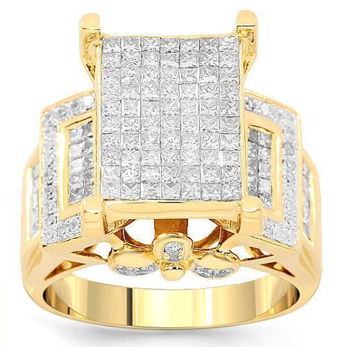 14K Yellow Solid Gold Diamond Engagement Ring 2.58 Ctw