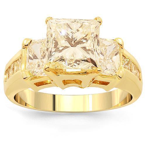 14K Yellow Solid Gold Diamond Engagement Ring 5.25 Ctw