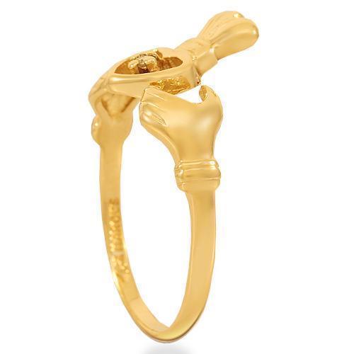 14K Yellow Solid Gold Diamond Irish Claddagh Ring 0.01 Ctw