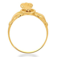 Thumbnail for 14K Yellow Solid Gold Diamond Irish Claddagh Ring 0.01 Ctw