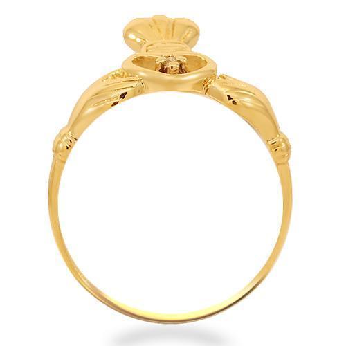 14K Yellow Solid Gold Diamond Irish Claddagh Ring 0.01 Ctw