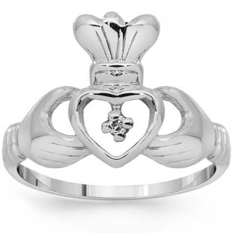 14K Yellow Solid Gold Diamond Irish Claddagh Ring 0.01 Ctw