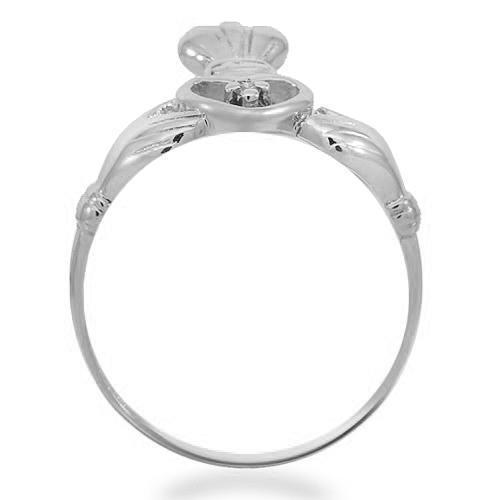 14K Yellow Solid Gold Diamond Irish Claddagh Ring 0.01 Ctw