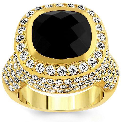 14K Yellow Solid Gold Diamond Mens Black Onyx Ring 4.70 Ctw