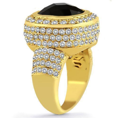 14K Yellow Solid Gold Diamond Mens Black Onyx Ring 4.70 Ctw