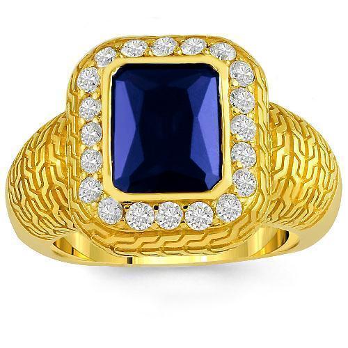 14K Yellow Solid Gold Diamond Mens Blue Sapphire Ring 0.50 Ctw