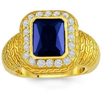 Thumbnail for 14K Yellow Solid Gold Diamond Mens Blue Sapphire Ring 0.50 Ctw