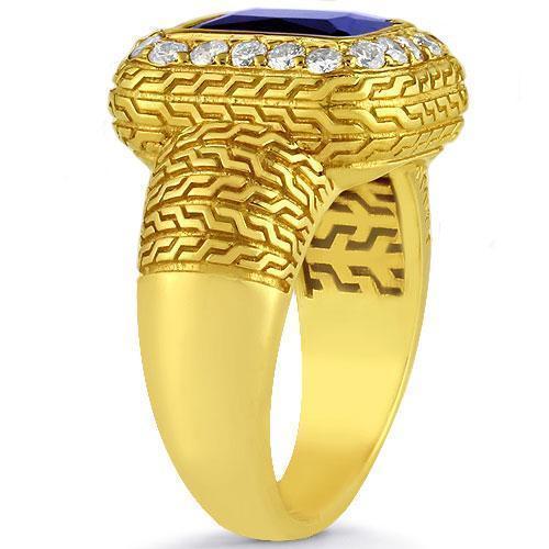 14K Yellow Solid Gold Diamond Mens Blue Sapphire Ring 0.50 Ctw