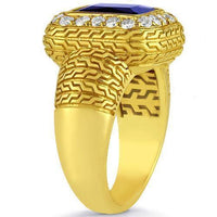 Thumbnail for 14K Yellow Solid Gold Diamond Mens Blue Sapphire Ring 0.50 Ctw