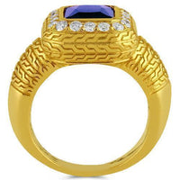 Thumbnail for 14K Yellow Solid Gold Diamond Mens Blue Sapphire Ring 0.50 Ctw