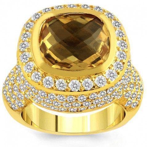 14K Yellow Solid Gold Diamond Mens Champagne Citrine Ring 4.7 Ctw