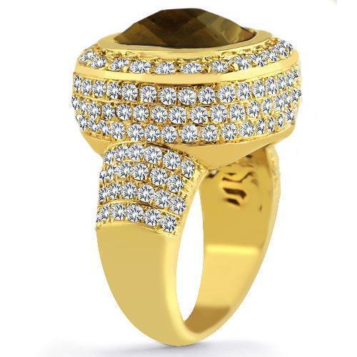 14K Yellow Solid Gold Diamond Mens Champagne Citrine Ring 4.7 Ctw