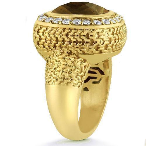 14K Yellow Solid Gold Diamond Mens Champagne Citrine Ring 4.70  Ctw
