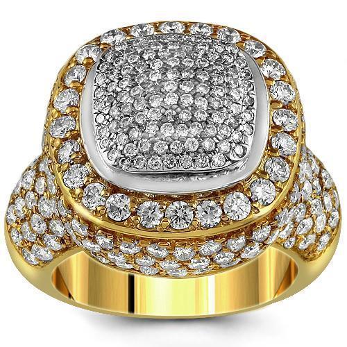 14K Yellow Solid Gold Diamond Mens Ring 4.00 Ctw