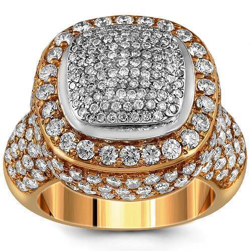 14K Yellow Solid Gold Diamond Mens Ring 4.00 Ctw