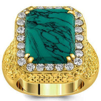 Thumbnail for 14K Yellow Solid Gold Diamond Mens Turquoise Ring