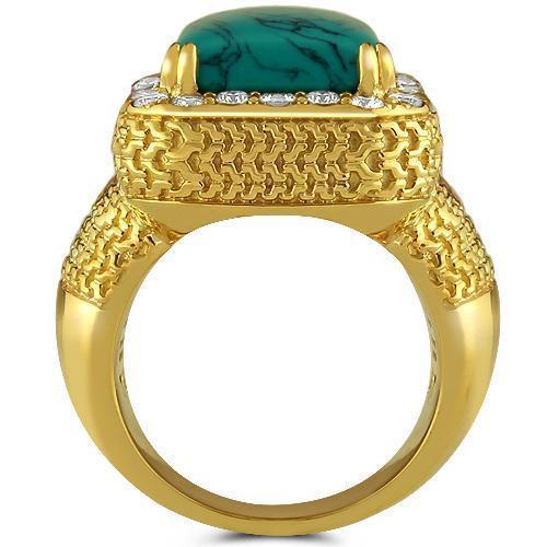 14K Yellow Solid Gold Diamond Mens Turquoise Ring