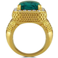 Thumbnail for 14K Yellow Solid Gold Diamond Mens Turquoise Ring