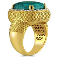 Thumbnail for 14K Yellow Solid Gold Diamond Mens Turquoise Ring