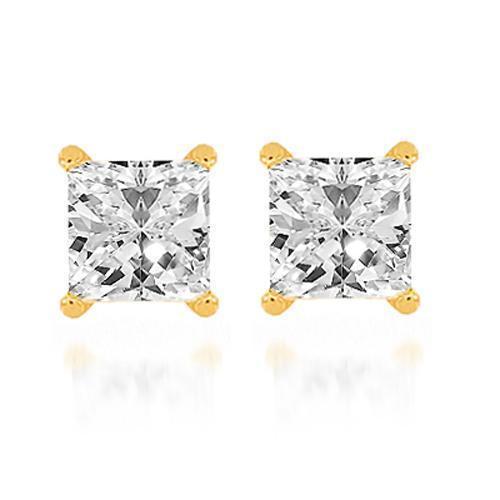 14K Yellow Solid Gold Diamond Solitaire Stud Earring 1.50 Ctw