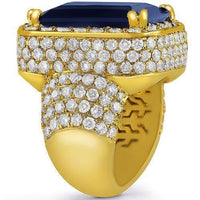Thumbnail for 14K Yellow Solid Gold Large Diamond Mens Blue Sapphire Ring 18.00 Ctw