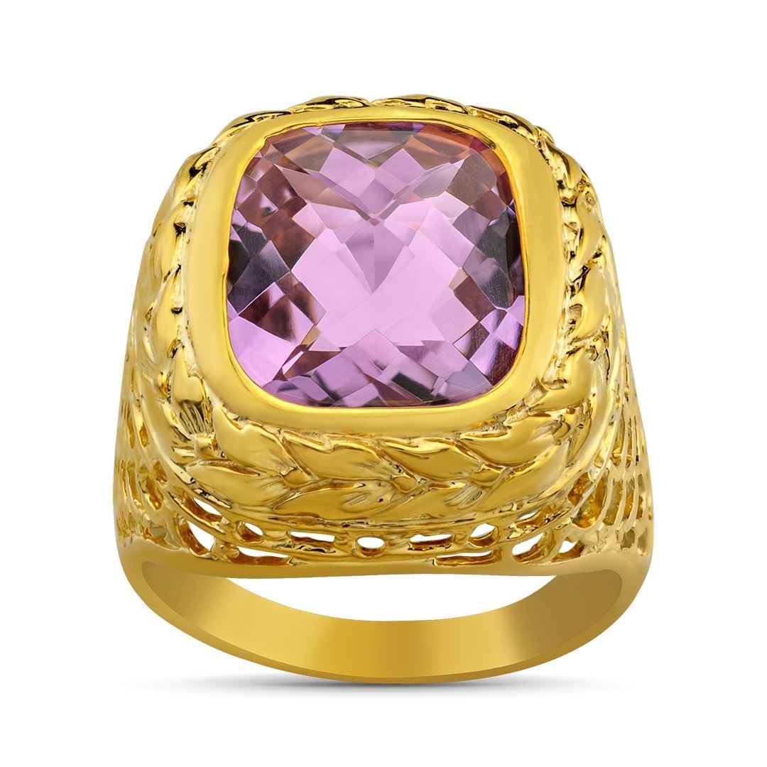 14K Yellow Solid Gold Mens Amethyst Pinky Ring 8.00 Ctw