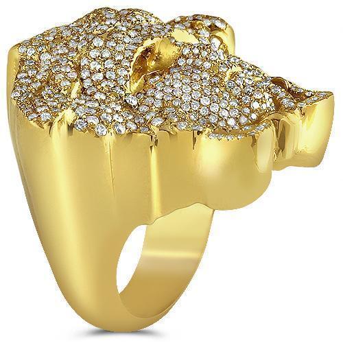 14K Yellow Solid Gold Mens Custom Diamond 'Medusa' Ring 4.65 Ctw