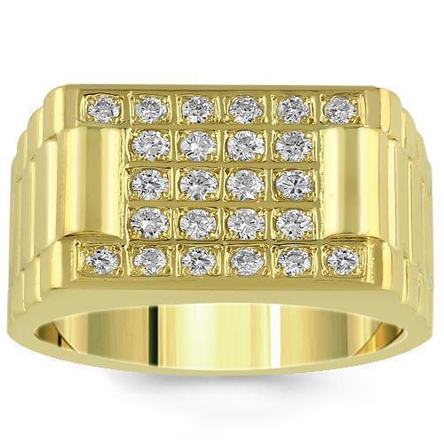 14K Yellow Solid Gold Mens Diamond Pinky Ring 1.00  Ctw