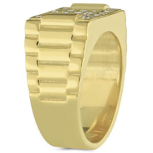 14K Yellow Solid Gold Mens Diamond Pinky Ring 1.00  Ctw