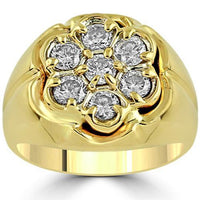 Thumbnail for 14K Yellow Solid Gold Mens Diamond Pinky Ring 1.38 Ctw